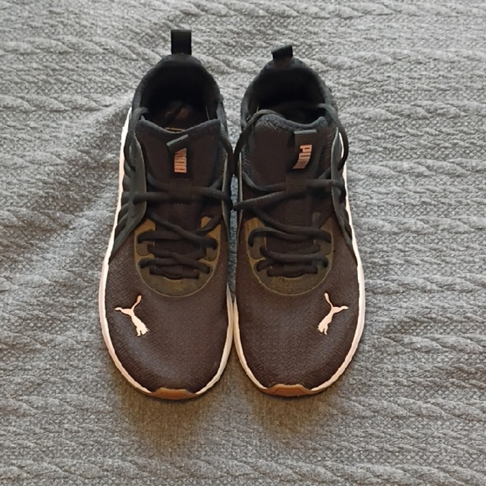 Puma Kids Black Sneakers with Pink Logo Accents